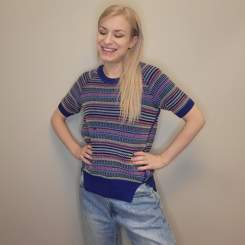 Vintage Lacoste Short Sleeve Rainbow 🌈 Sweater, Small